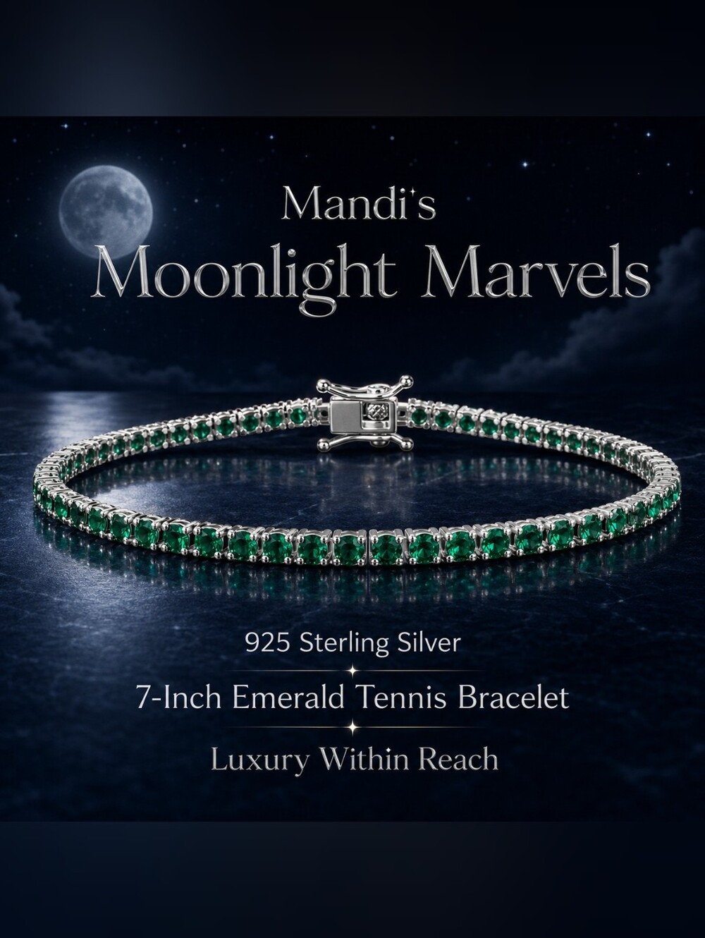 925 Sterling Silver Emerald Tennis Bracelet - Green
